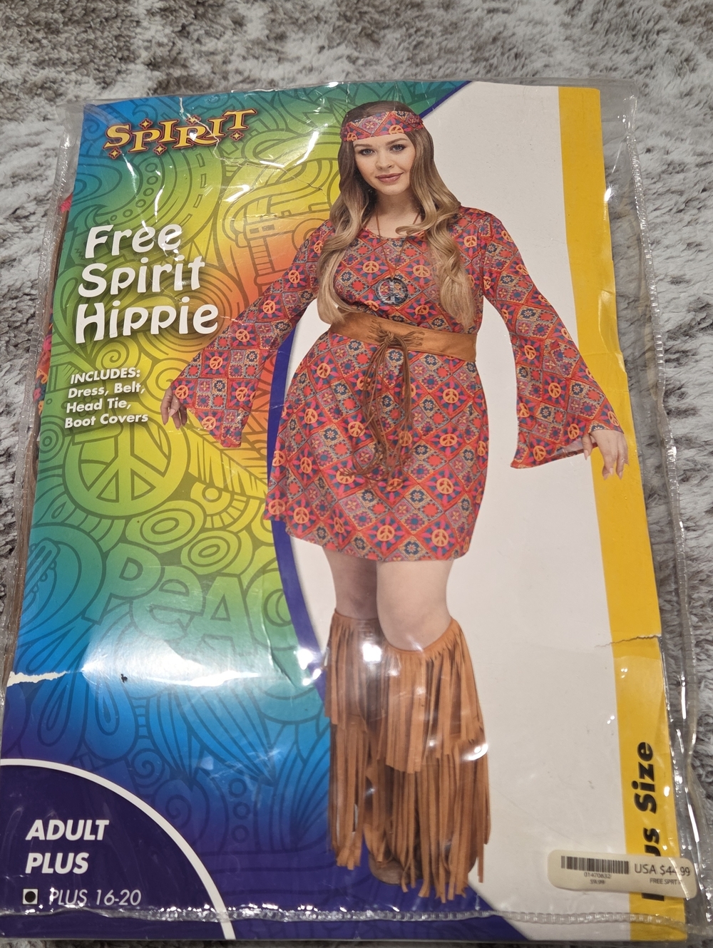 Spirit Free Spirit Hippie Women's Orange Patterned Dress Costume